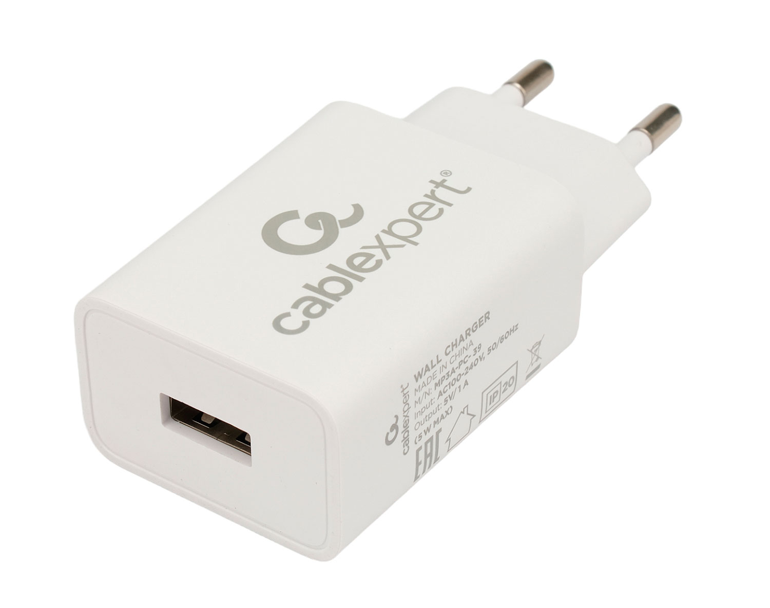 

Сетевое зарядное устройство Cablexpert MP3A-PC-39 5 Вт, USB, 1А, белый (MP3A-PC-39), MP3A-PC-39