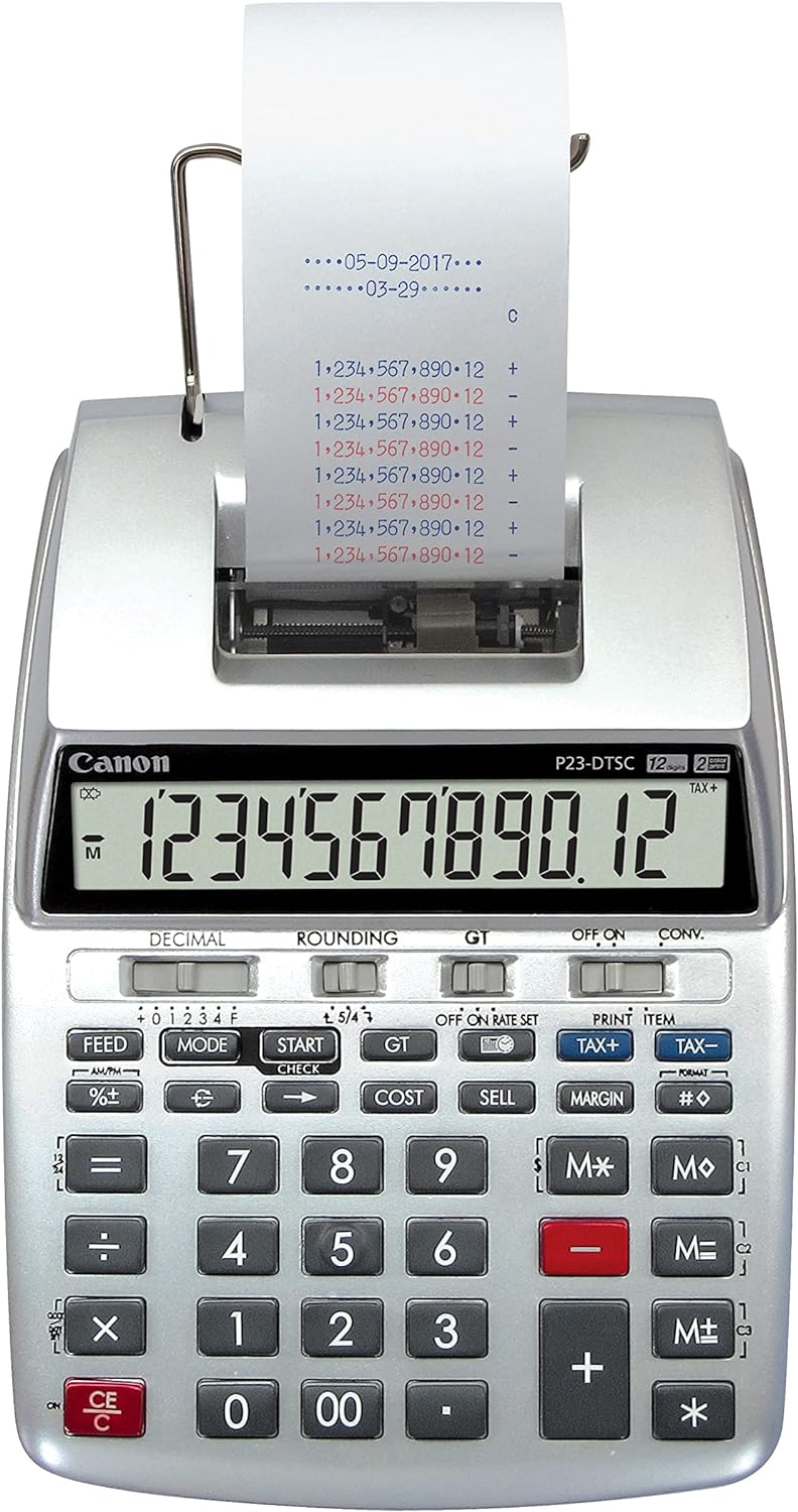 Калькулятор калькулятор Canon P23-DTSCII, 12-разрядный, двухстрочный экран, серый, печать (P23-DTSCII)