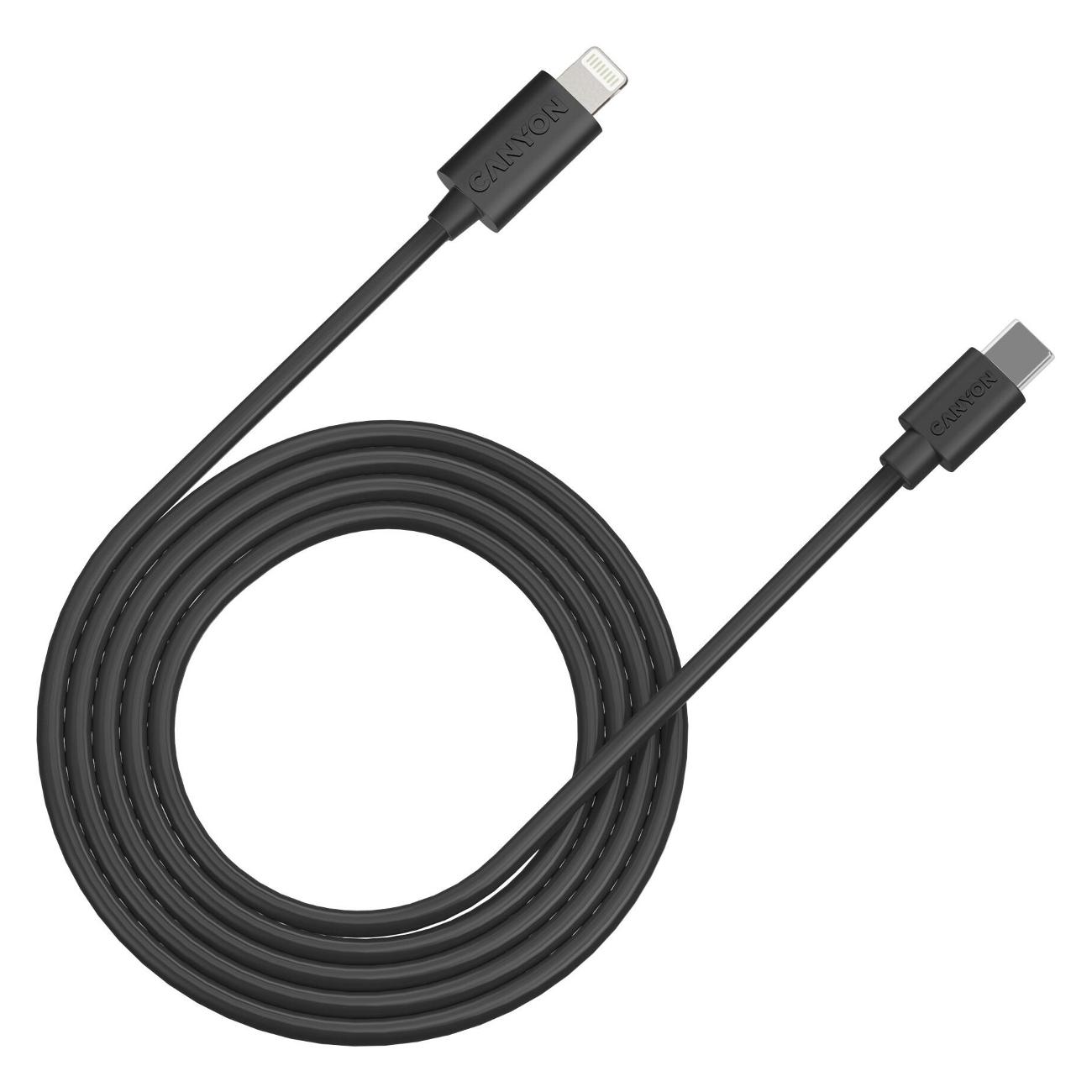 

Кабель USB Type-C-Lightning 8-pin, быстрая зарядка, 3A 2 м, черный Canyon СFI-12 (CNE-CFI12B), СFI-12