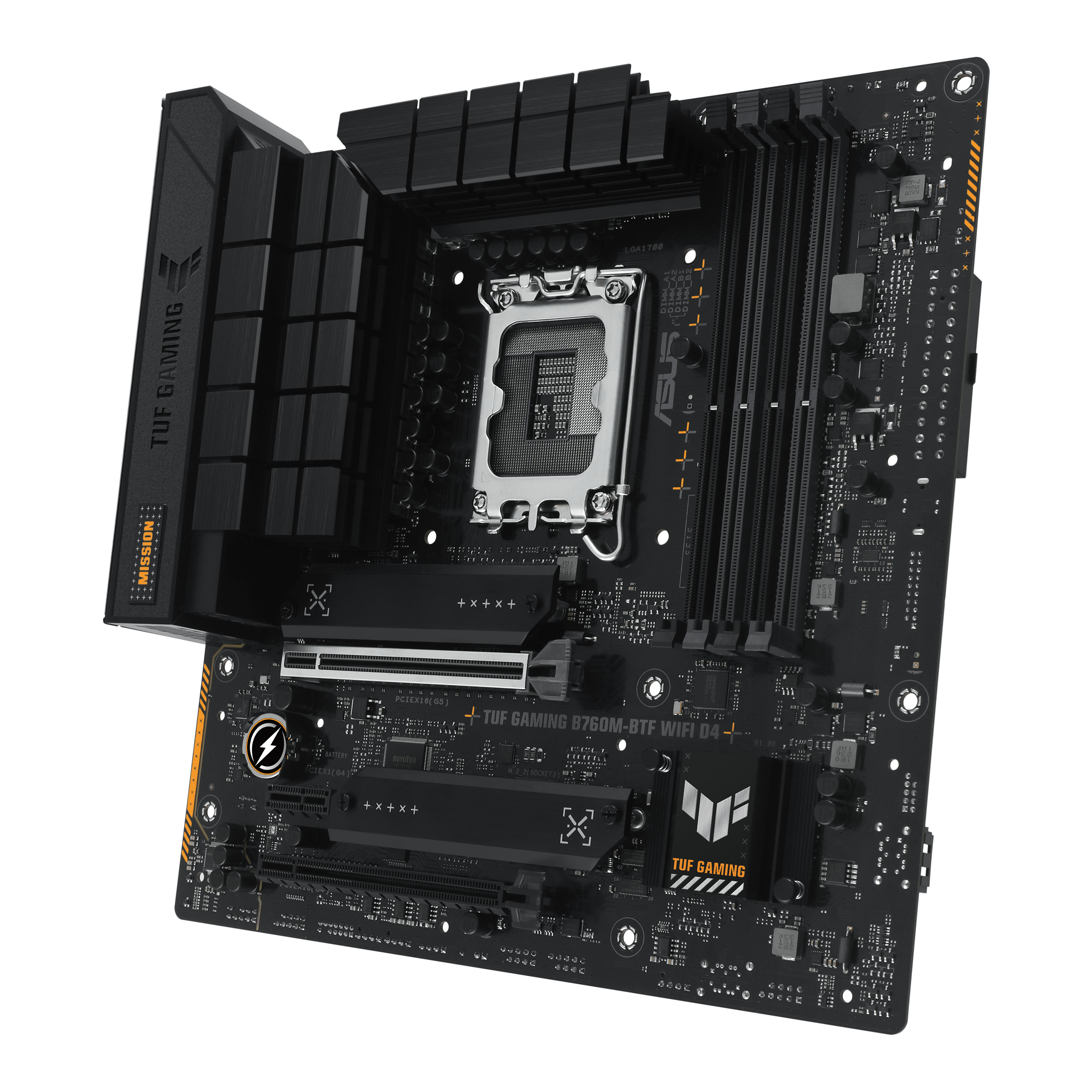 

Материнская плата ASUS TUF GAMING B760M-BTF WIFI D4, Socket1700, Intel B760, 4xDDR4, 2PCI-Ex16, 4SATA3, 7.1-ch, 2.5GLAN, 5 USB 3.2, 4 USB Type-C, HDMI, DP, mATX, Retail, TUF GAMING B760M-BTF WIFI D4