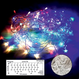 Гирлянда ECOLA светодиодная бахрома, ламп: 150 шт., 3 м x 50 см, режимов: 8, от сети, RGBW (N5RM03ELC)