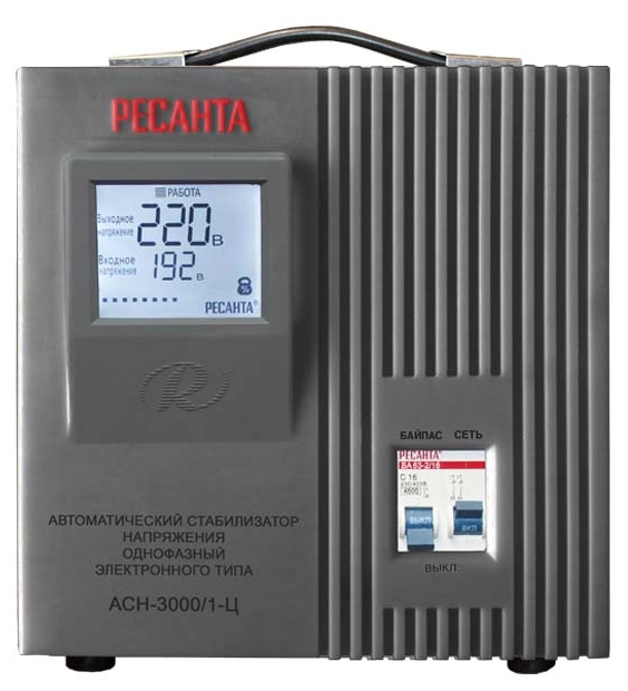 

Стабилизатор напряжения Ресанта ACH-3000/1-Ц, 3 кВт, клеммная колодка, серый, ACH-3000/1-Ц