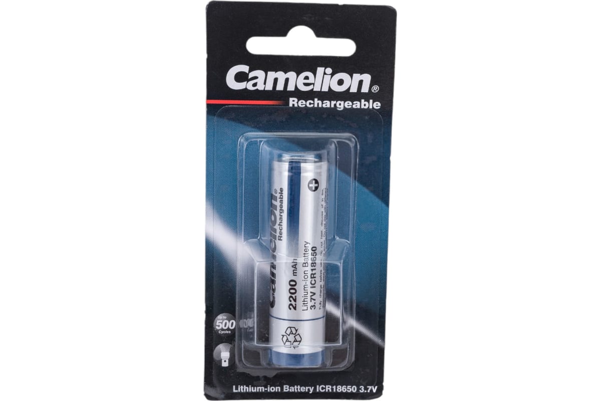 

Аккумулятор Camelion ICR18650F-22BP1, 18650, 3.7V 2.2 А·ч, 1 шт. (14720), ICR18650F-22BP1