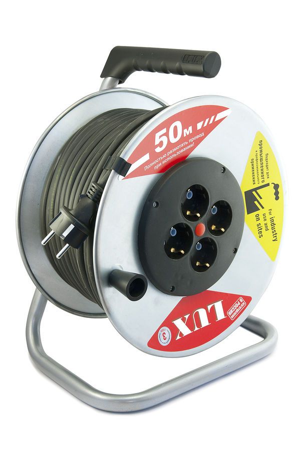 

Удлинитель на катушке Lux К4-Е-50, 4-розетки, 50 м, черный (45150), К4-Е-50