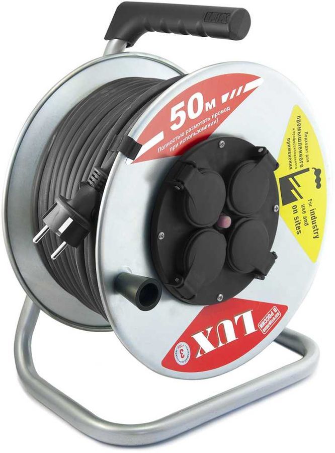 

Удлинитель на катушке Lux К4-Е-50, 4-розетки, 50 м, черный (55150), К4-Е-50