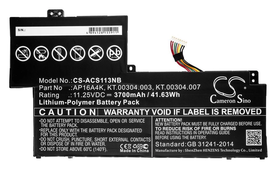 Аккумуляторная батарея CameronSino CS-ACS113NB для Acer Swift 1 SF113-31, 11.3V, 3.7 А·ч, черный
