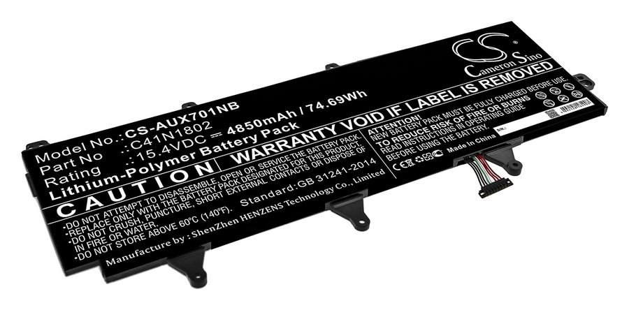 Аккумуляторная батарея CameronSino CS-AUX701NB для Asus ROG Zephyrus S GX701, GX735, 15.4V, 4.85 А·ч, черный