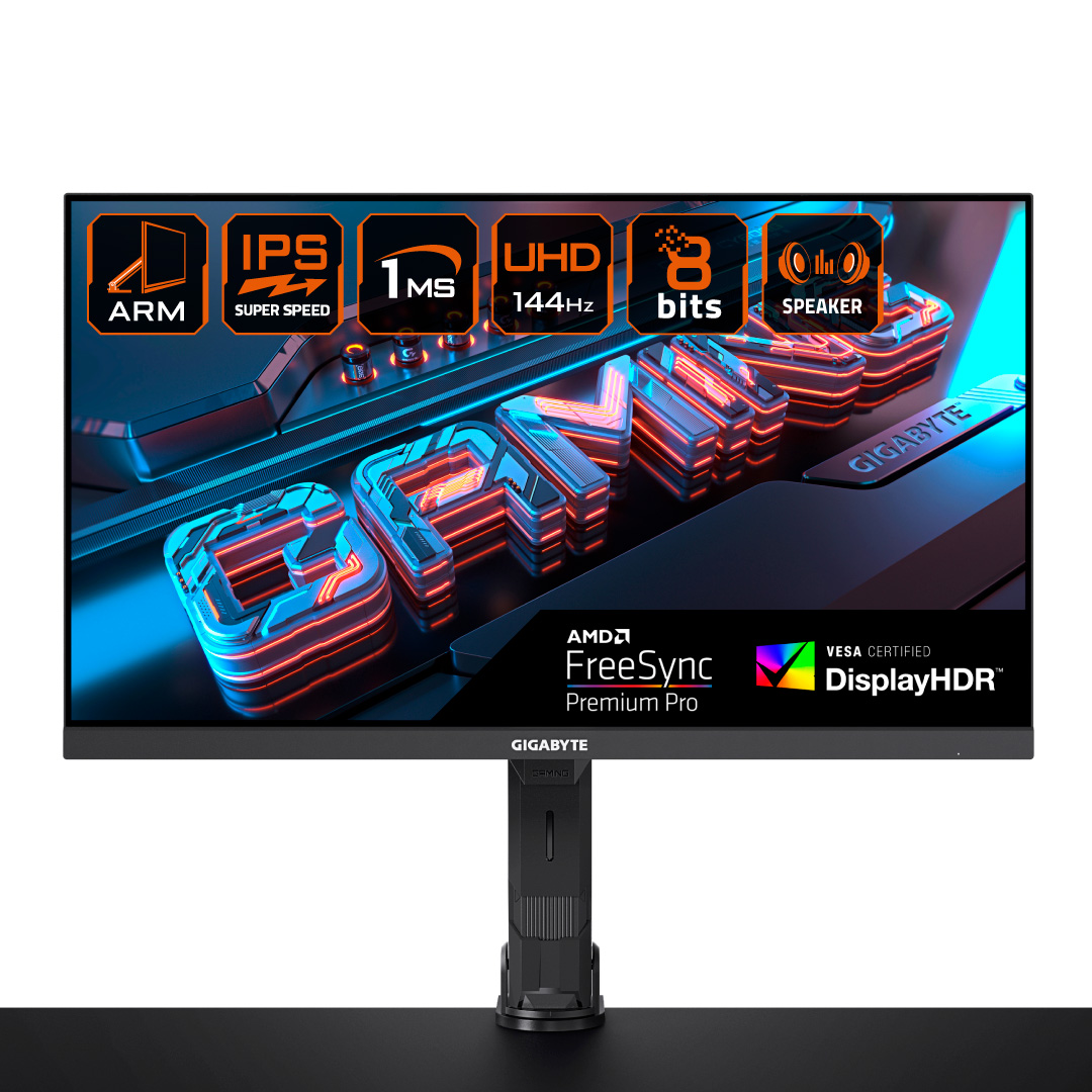 

Монитор 28" Gigabyte ARM Edition M28U AE-EK IPS, 3840x2160 (16:9), 300кд/м2, 144 Гц, 1 мс, 178°/178°, FreeSync Premium Pro, HDMI, DisplayPort, USB-Hub, черный (20VM0-M28UAEBA-1EKR), с креплением к столу, M28U AE-EK