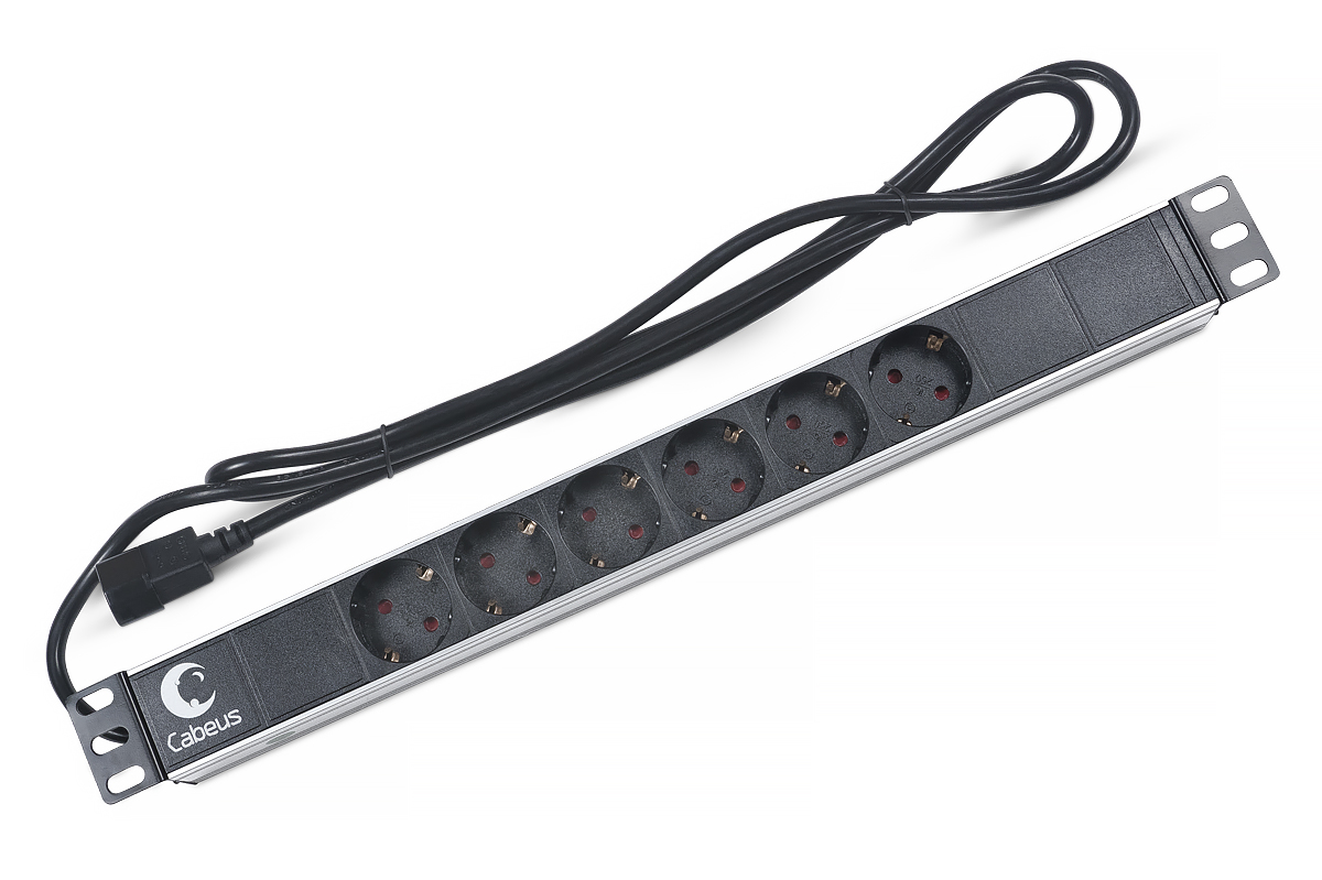 Блок розеток (PDU) Cabeus PDU-6P-2IEC, 1U, кол-во розеток:6 (6xЕвро), 10А, черный, кабель питания 2 м (PDU-6P-2IEC)