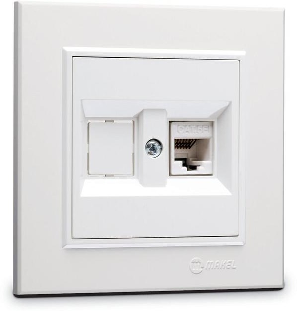 

Розетка RJ-45 скрытый монтаж категория 5, 2 модуля, без шторки, белый, Makel Karea (56001035)