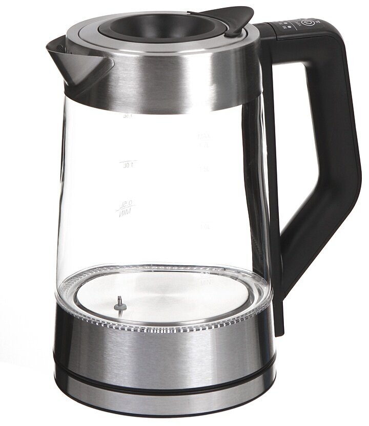 Чайник POLARIS PWK 1710CGLD 1.7л. 2200Вт, термостойкое стекло, серебристый/черный (PWK 1710CGLD) б/у, замята упаковка
