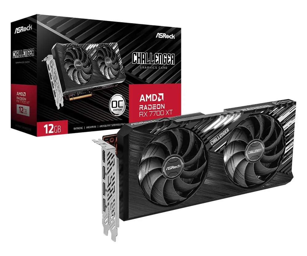 

Видеокарта ASRock AMD Radeon RX 7700 XT Challenger OC, 12Gb GDDR6, 192 бит, PCI-E, HDMI, 3DP, Retail (RX7700XT CL 12GO), Challenger OC