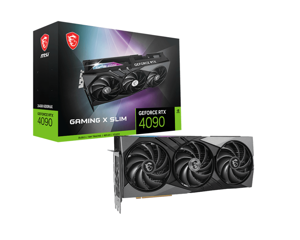 

Видеокарта MSI NVIDIA GeForce RTX 4090 GAMING X SLIM, 24Gb GDDR6X, 384 бит, PCI-E, HDMI, 3DP, Retail (GeForce RTX 4090 GAMING X SLIM 24G), GAMING X SLIM