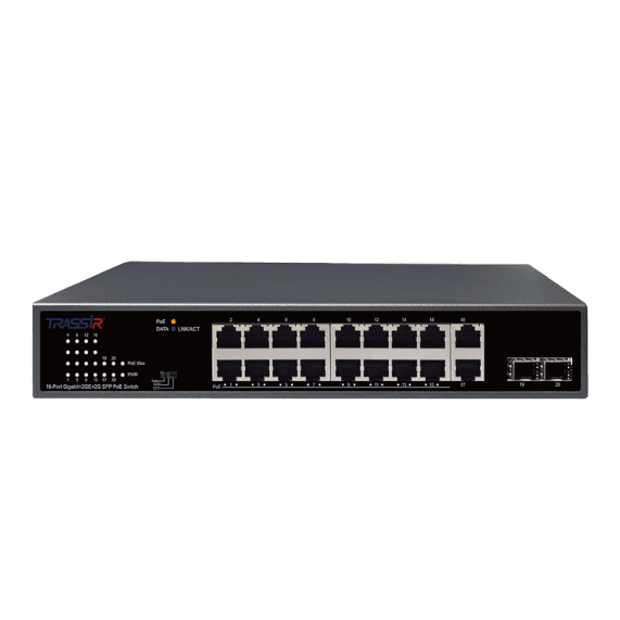 

Коммутатор Trassir TR-NS14202S-185-16POE, кол-во портов: 16x1 Гбит/с, SFP 2x1, кол-во SFP/uplink: RJ-45 2x1 Гбит/с, PoE: 16x30 Вт (макс. 185 Вт) (TR-NS14202S-185-16POE), TR-NS14202S-185-16POE