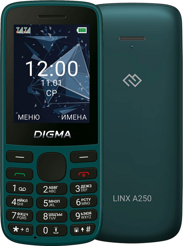 

Мобильный телефон DIGMA A250, 2.4" 320x240 TFT, Unisoc T107, 48Mb RAM, 128Mb, 3G/4G, BT, 2-Sim, 1200 мА·ч, USB Type-C, темно-зеленый (Digma A250 Green), A250