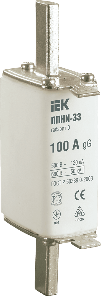 Вставка плавкая IEK ППНИ-33, 100А, габарит 0, белый (DPP20-100) - фото 1