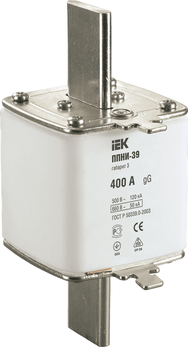 

Вставка плавкая IEK ППНИ-39, 400А, габарит 3, белый (DPP50-400), ППНИ-39