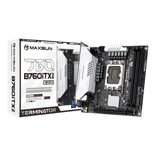 Материнская плата MaxSun Terminator B760ITX D4 WIFI, Socket1700, Intel B760, 2xDDR4, PCI-Ex16, 4SATA3, 5.1-ch, 2.5GLAN, 6 USB 3.2, 2 USB Type-C, HDMI, DP, mini-ITX, Retail - фото 1