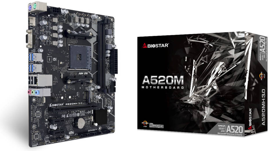 

Материнская плата Biostar A520MH 3.0, SocketAM4, AMD A520, 2xDDR4, PCI-Ex16, 4SATA3, 7.1-ch, GLAN, 6 USB 3.2, VGA, HDMI, mATX, Retail, A520MH 3.0