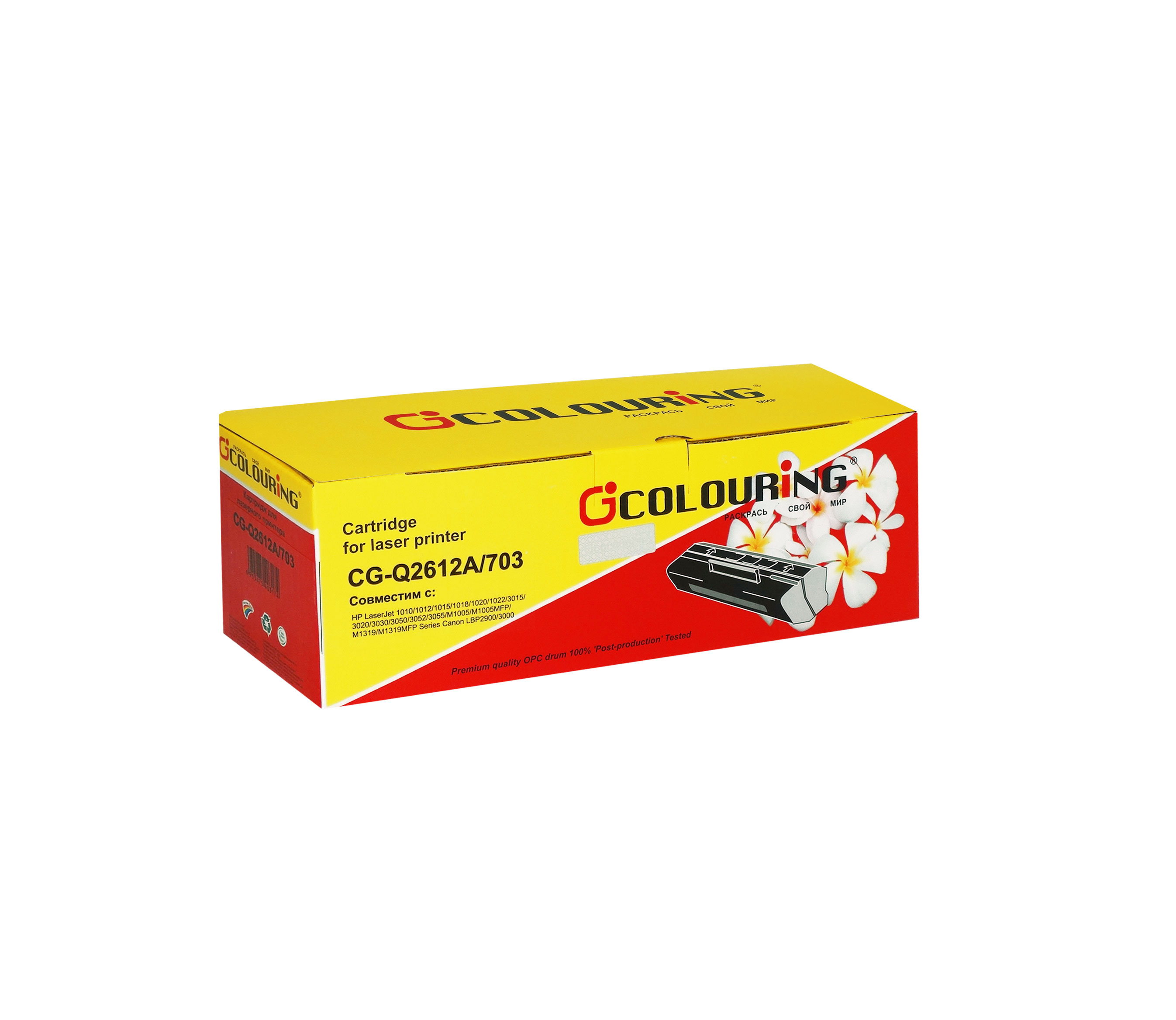 

Картридж лазерный Colouring CG-Q2612A/703 (Q2612A/703), черный, 2000 страниц, совместимый, для LJ 1010/1012/1015/3015/3020/1020/1022/3050/3055/Canon LBP 2900/3000 PREM