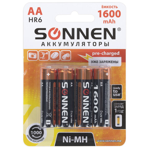 

Аккумулятор SONNEN, AA, HR06, 1.2V 1.6 А·ч, 4 шт. (455605)