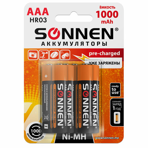 

Аккумулятор SONNEN, AAA, HR03, 1.2V 1 А·ч, 6 шт. (455611)