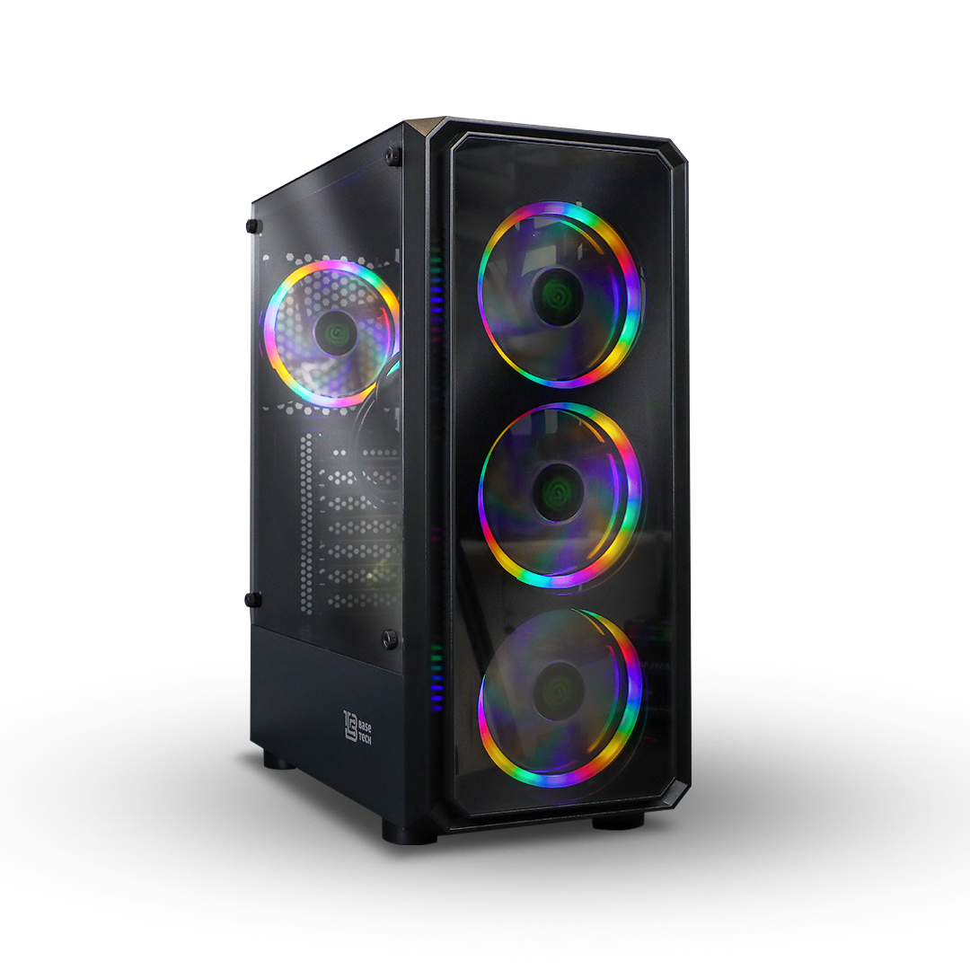 Корпус BaseTech eXtreme GFX-04, ATX, Midi-Tower, USB 3.0, RGB подсветка, черный, без БП (BT-GFX-04-TG-4F-RGB)