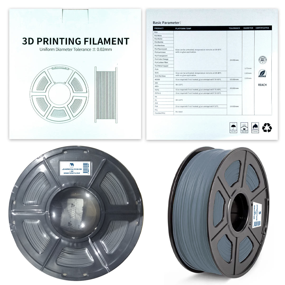 

Пластик NV Print, PLA, 1.75 мм x 330 м, серый для 3D принтера (3D-NVPRINT-PLA-1.75-330-1000-Grey)