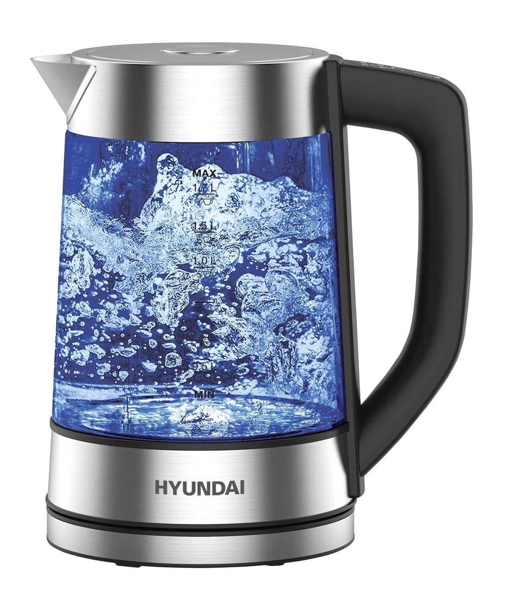 

Чайник электрический Hyundai HYK-G7406 1.7л. 2.2 кВт, стекло/пластик, черный/серебристый, HYK-G7406