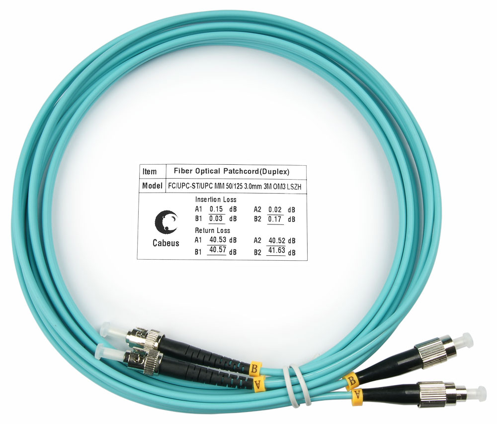 

Патч-корд оптический Cabeus FOP-50-FC-ST-3m, FC/UPC-ST/UPC, многомодовый, 50/125, OM3, двойной, 3 м, LSZH, аквамарин (FOP-50-FC-ST-3m), Бирюзовый, FOP-50-FC-ST-3m