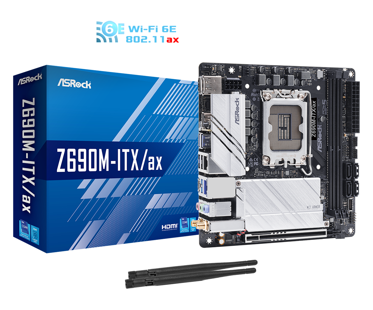 Материнская плата ASRock Z690M-ITX/AX, Socket1700, Intel Z690, 2xDDR4, PCI-Ex16, 4SATA3, 7.1-ch, 2.5GLAN, 6 USB 3.2, 2 USB Type-C, HDMI, DP, mini-ITX, Retail отказ от покупки, полный комплект