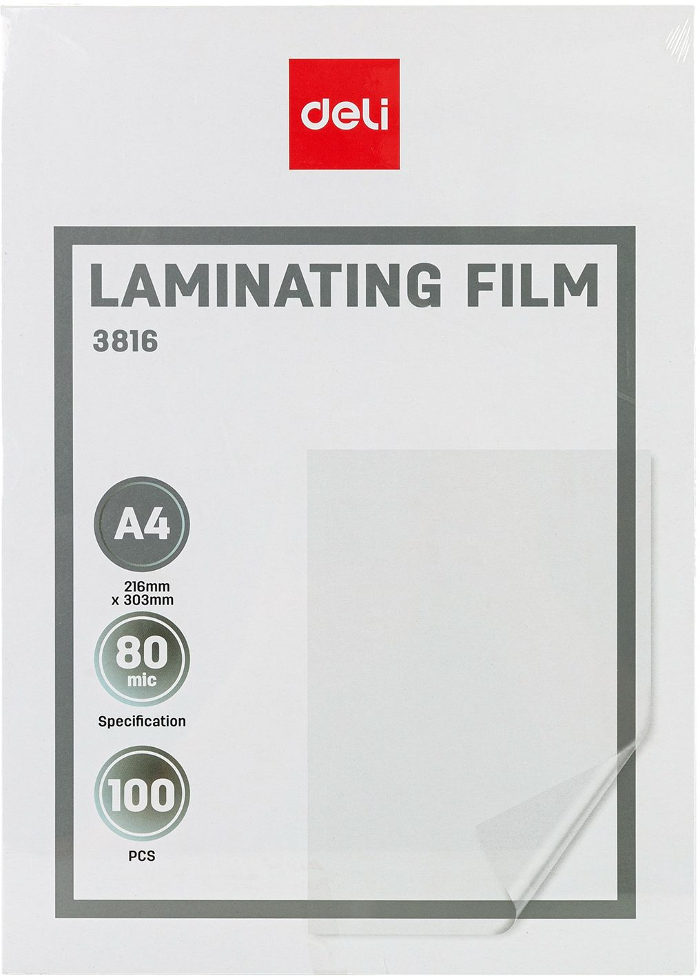 Пленка для ламинирования Deli 80мкм, A4, 100 шт., глянцевая (E3816)