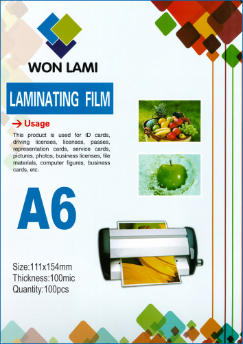 Пленка для ламинирования Won Lami 100мкм, 111x154 (A6), 100 шт., глянцевая (7679)