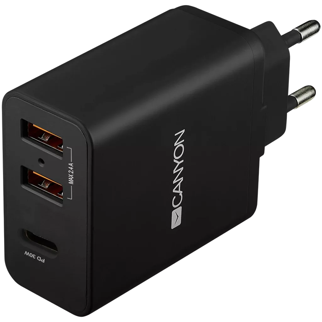 

Сетевое зарядное устройство Canyon CNE-CHA08B, 2USB, 2.4A, черный, CNE-CHA08B
