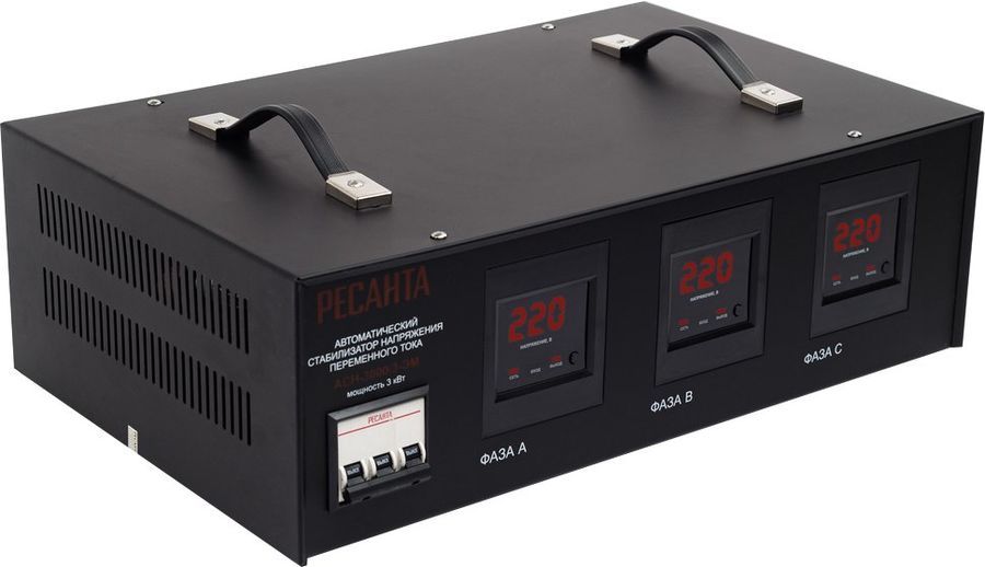 

Стабилизатор напряжения Ресанта АСН-3000/3, 3000 VA, 3 кВт, клеммная колодка, серый, АСН-3000/3