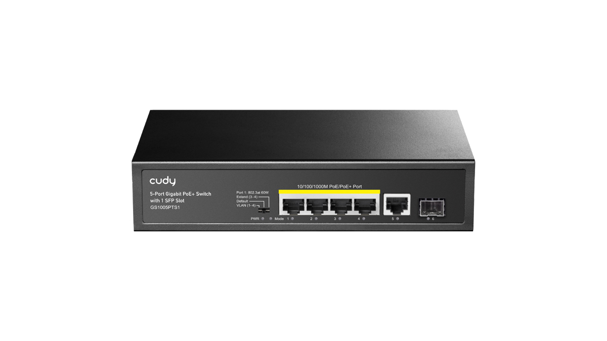 

Коммутатор Cudy GS1005PTS1, кол-во портов: 4x1 Гбит/с, SFP 1x1, кол-во SFP/uplink: RJ-45 1x1 Гбит/с, PoE: 4x60 Вт (макс. 120 Вт), GS1005PTS1