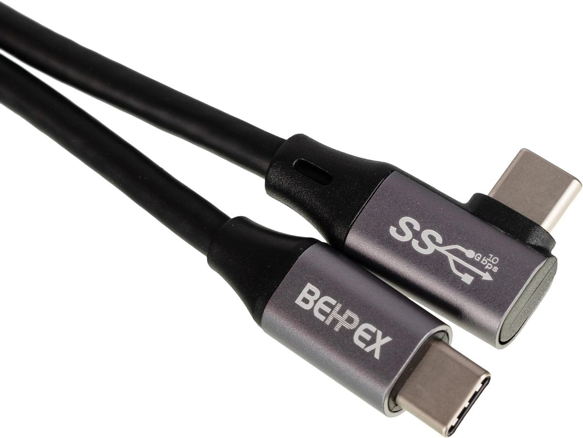 

Кабель USB Type-C-USB Type-C, прямой/угловой, экранированный, быстрая зарядка, 1 м, черный, Behpex Power Delivery 60W (1491182), Power Delivery 60W