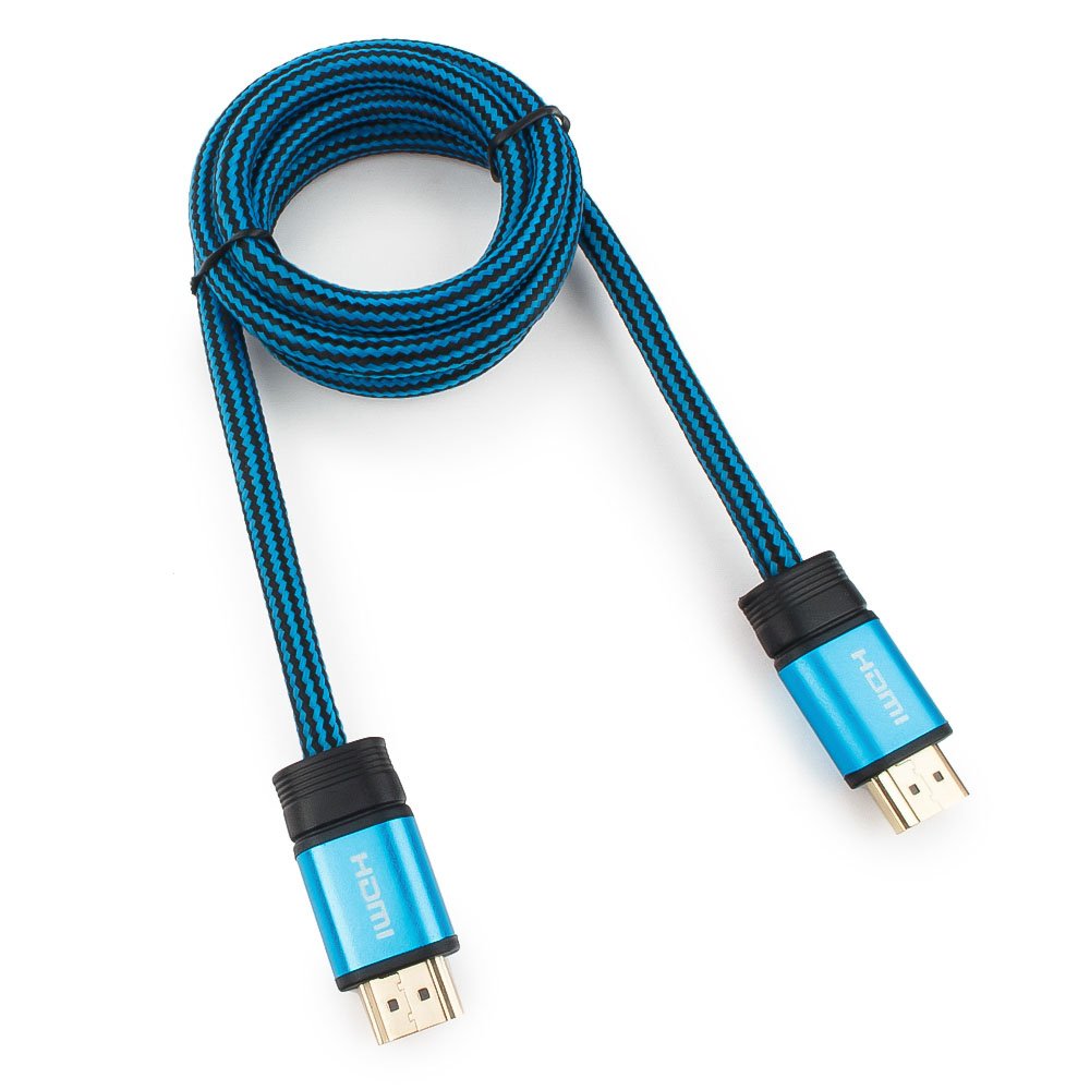 Кабель HDMI(19M)-HDMI(19M) v1.4, Gembird/Cablexpert, 1m, синий, позол.разъемы, алюминиевый корпус, нейлоновая оплетка (CC-G-HDMI01-1M)