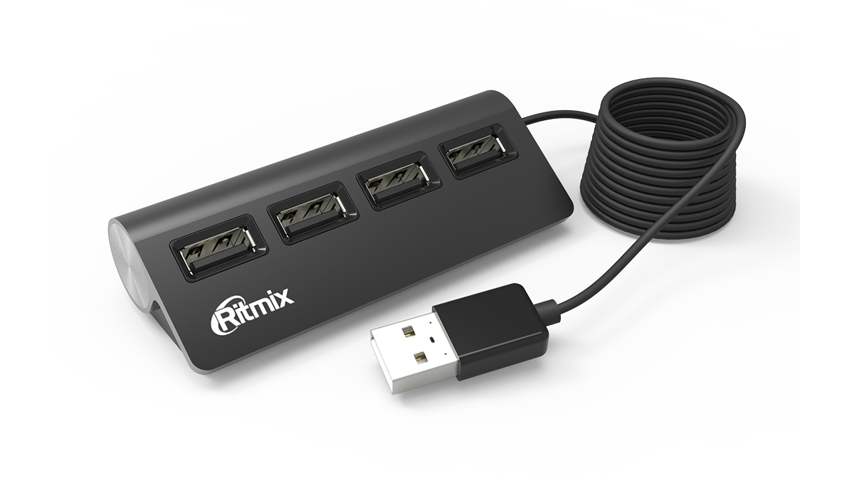 Концентратор Ritmix CR-2400, 4xUSB 2.0, черный