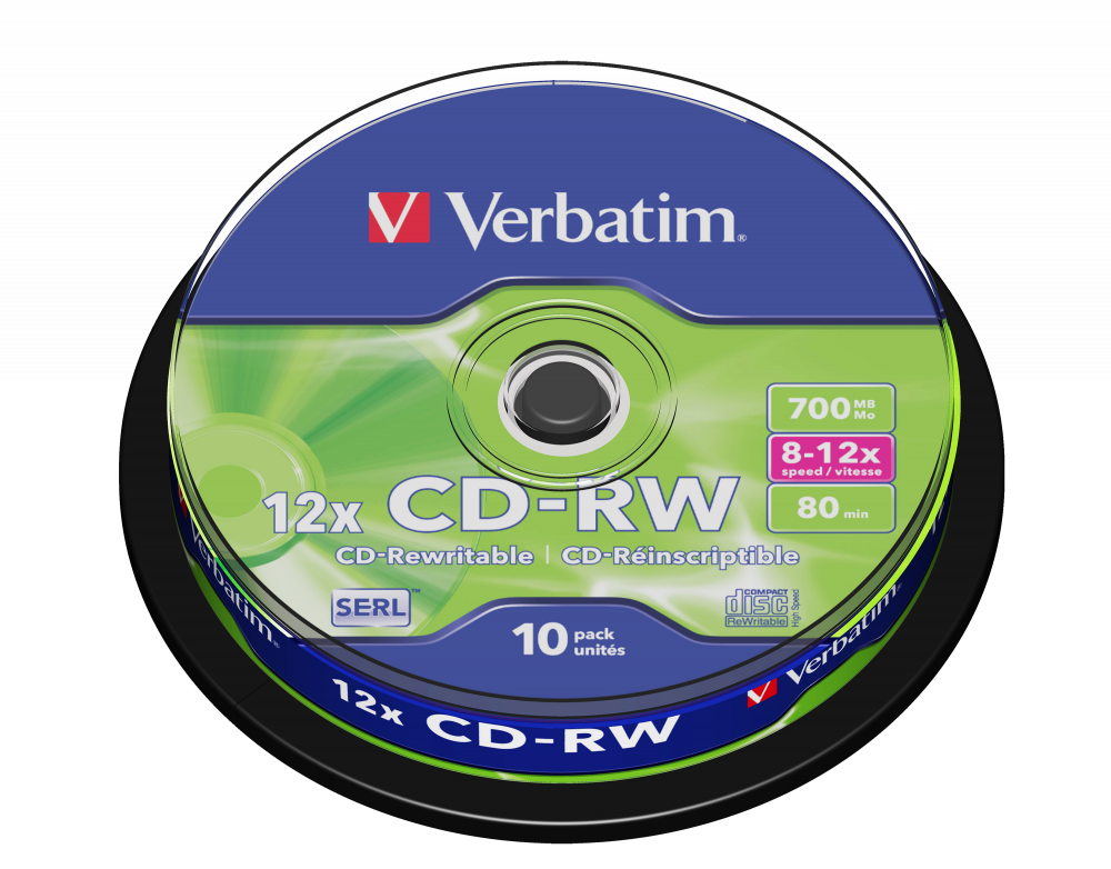 Диск CD-RW 700Mb 12x Verbatim, DataLife+, Cake Box (10шт)