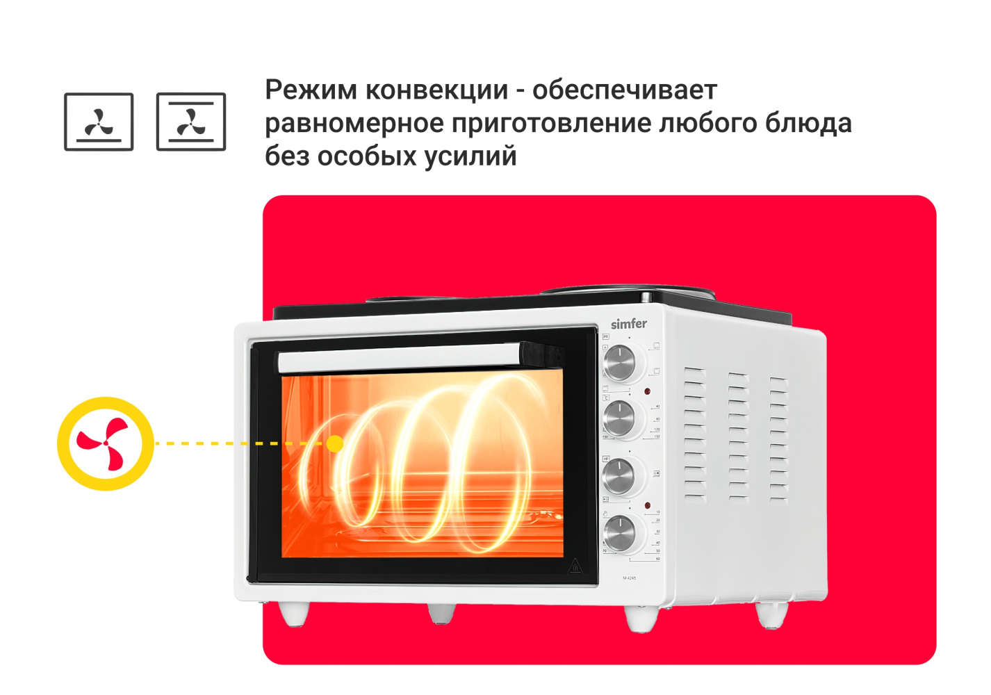 Мини-печь Simfer M4245 1.3 кВт, белый/черный, 1229463 купить в Барнауле в  интернет-магазине e2e4