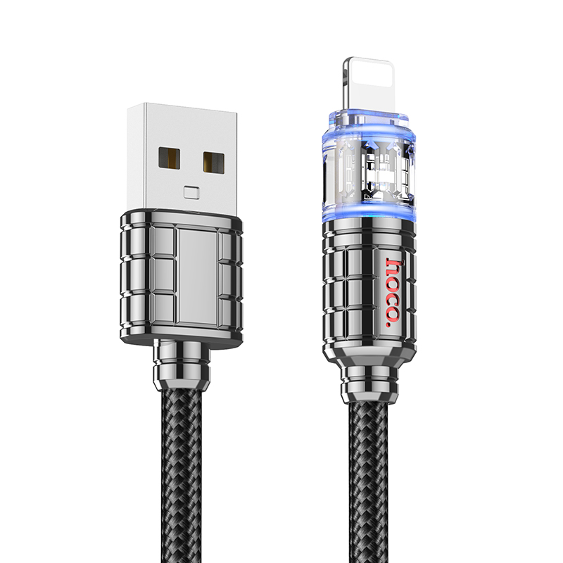 

Кабель USB-Lightning 8-pin, 2.4А, 1.2 м, черный, HOCO U122