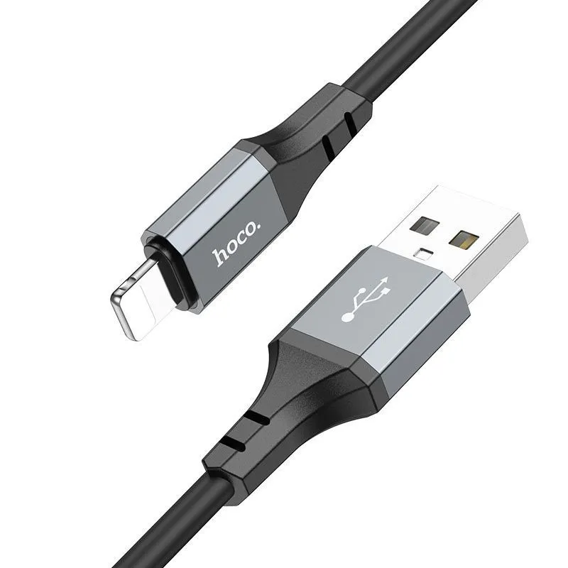 

Кабель USB-Lightning 8-pin, экранированный, быстрая зарядка, 2.4А, 1 м, черный, HOCO Spear X86, X86