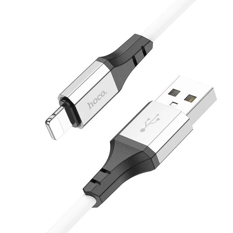 

Кабель USB-Lightning 8-pin, экранированный, быстрая зарядка, 2.4А, 1 м, белый, HOCO Spear X86, X86