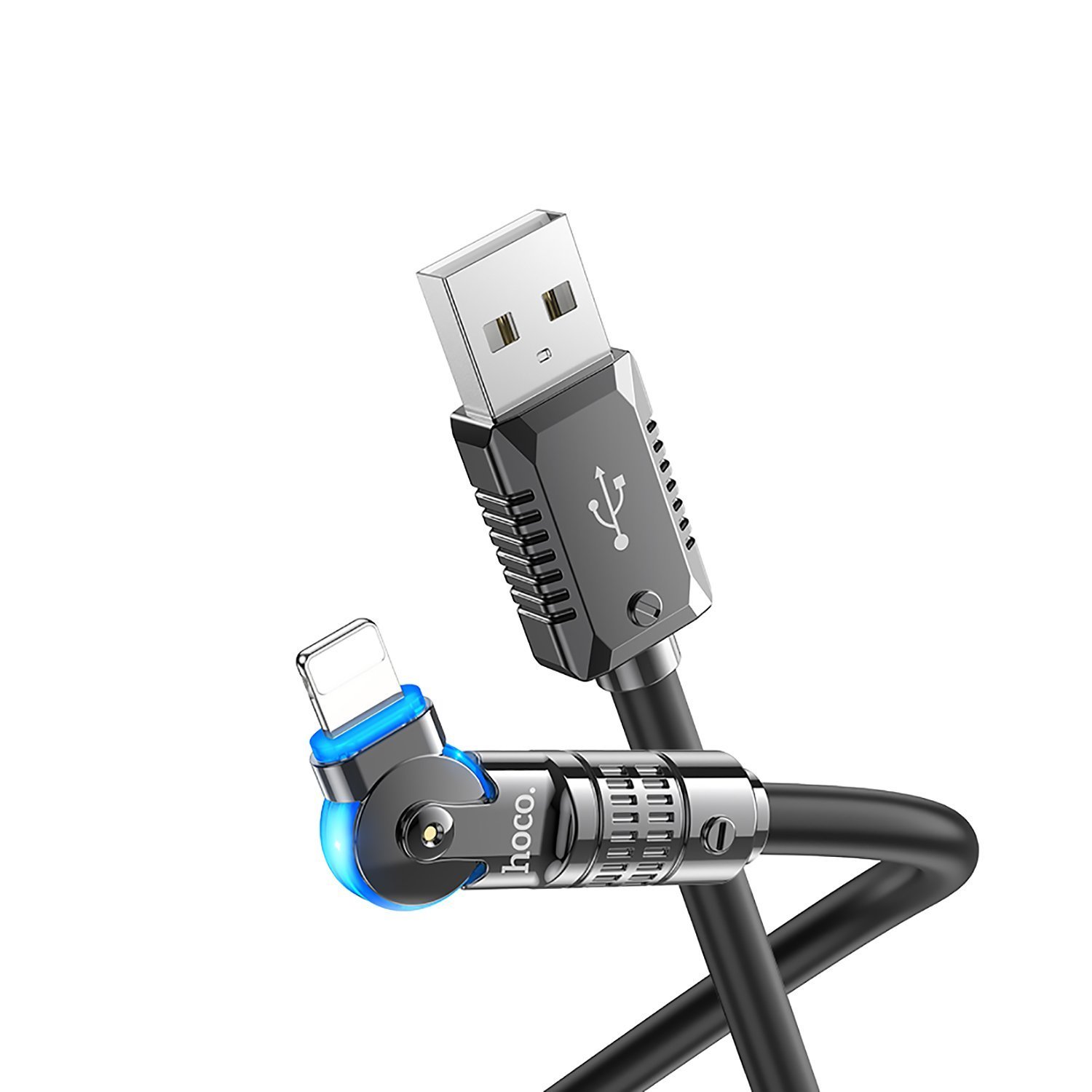 

Кабель USB-Lightning 8-pin, прямой/угловой, 2.4А, 1.2 м, черный, HOCO U118, U118