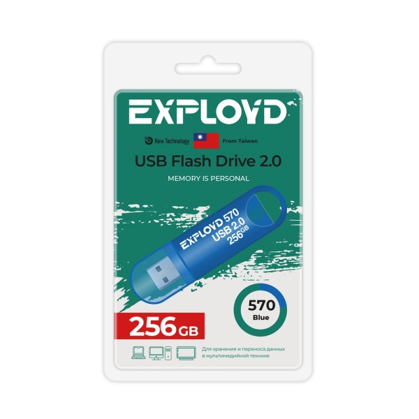 

Флешка 256Gb USB 2.0 EXPLOYD 570, синий (EX-256GB-570-Blue)