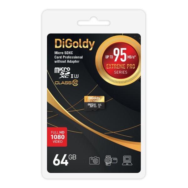 

Карта памяти 64Gb microSDXC Digoldy Extreme Pro Class 10 UHS-I U3 (DG064GCSDXC10UHS-1-ElU3 w)