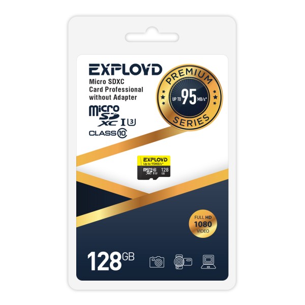 Карта памяти 128Gb microSDXC EXPLOYD Premium Class 10 UHS-I U3 (EX128GCSDXC10UHS-1-ElU3 w)