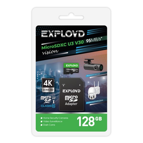 

Карта памяти 128Gb microSDXC EXPLOYD Vision Class 10 UHS-I U3 V30 + адаптер (EX128GCSDXC10-U3-V30)