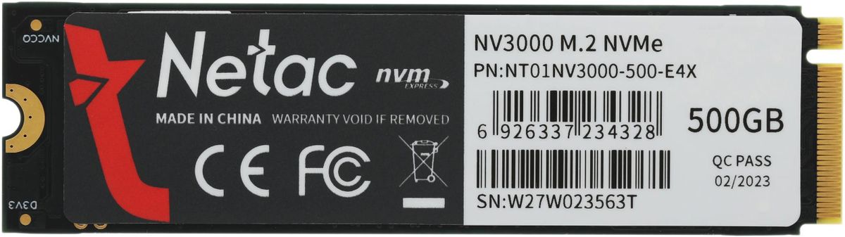 SSD Netac NV3000 500Gb M.2 2280 PCIe 3.0 x4 (NT01NV3000-500-E4X